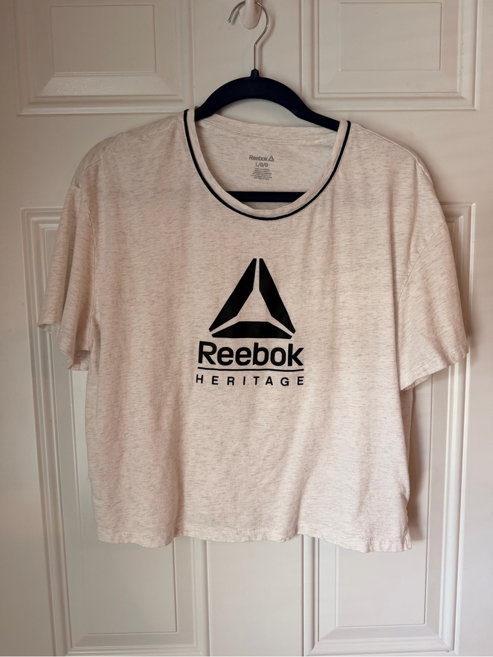 Reebok Women's Cream Short-Sleeve Logo Tee with Black Trim